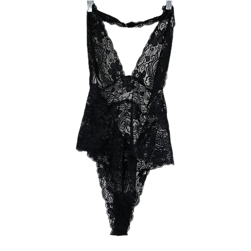 Adore Me Black Lace Halter Bodysuit Teddy Size 2X Semi Sheer Lingerie New